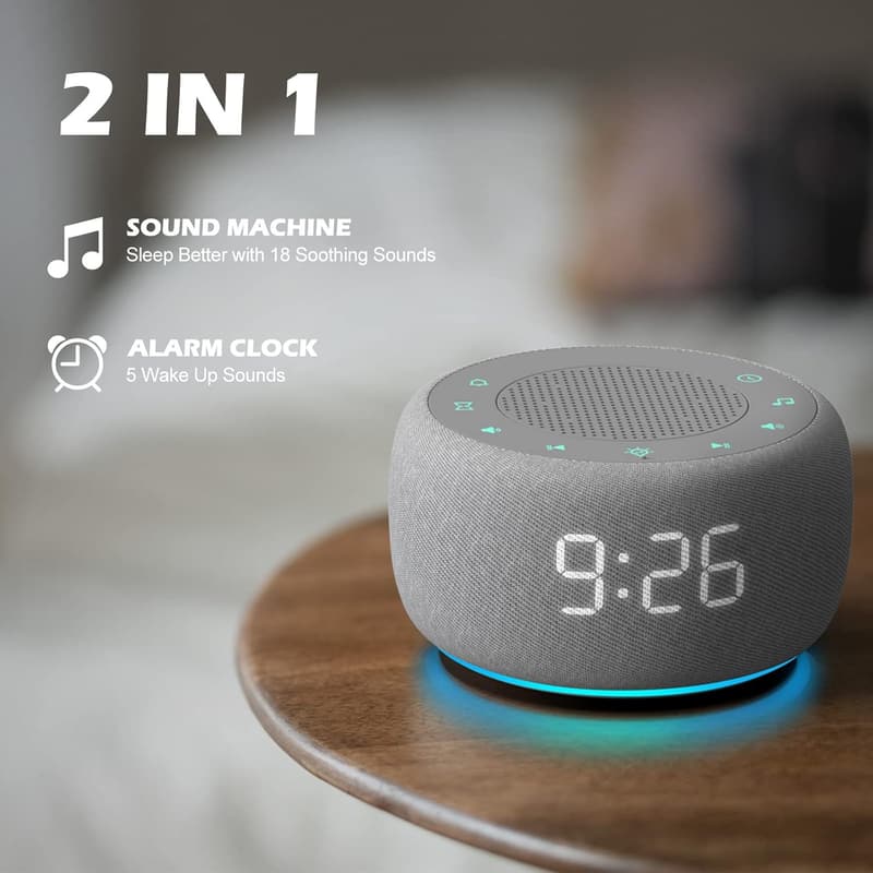 Buffbee 2-in-1 Sound Machine & Alarm Clock with 18 Soothing Sounds