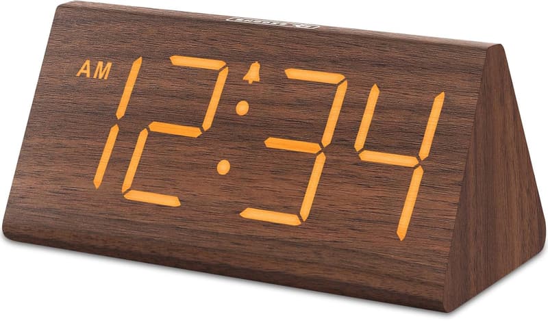 Wooden Digital Alarm Clock for Bedrooms - USB, Loud Alarm, Snooze