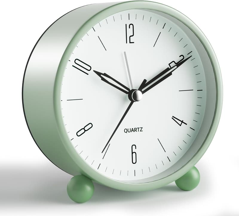 Super Silent 4-Inch Analog Alarm Clock with Night Light