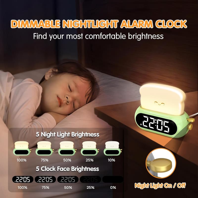 Cute Digital Alarm Clock with Night Light for Kids' Bedrooms