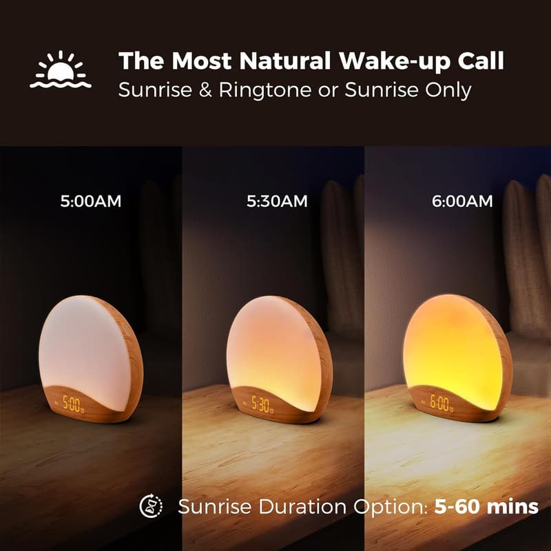 Wood Grain Sunrise Alarm Clock with 26 Sleep Sounds