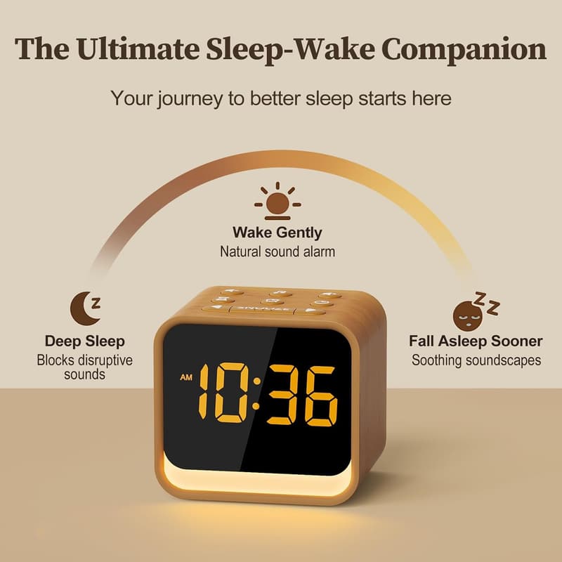 Wooden Sound Machine Alarm Clock - Natural Sleep Aid