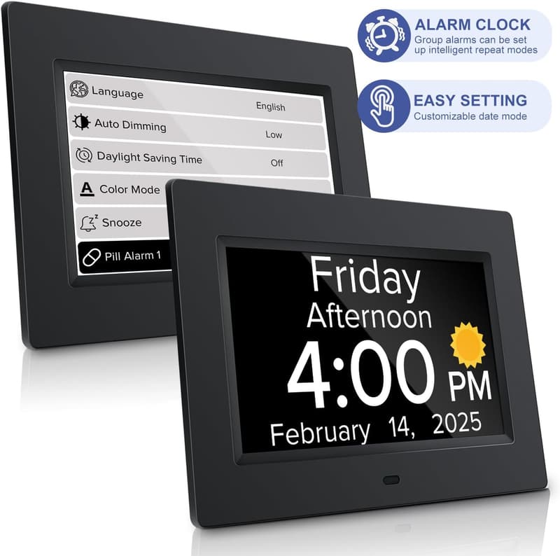 Elderly Digital Alarm Clock with Voice Announcement - Black