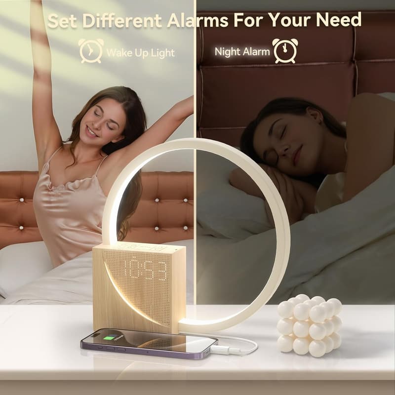 Heavy Sleepers Sunrise Alarm Clock with White Noise and USB Charger