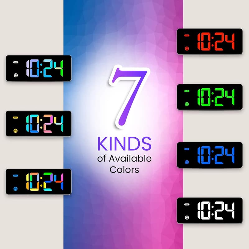 Kids' Digital Alarm Clock with 7 Colors & Adjustable Volume