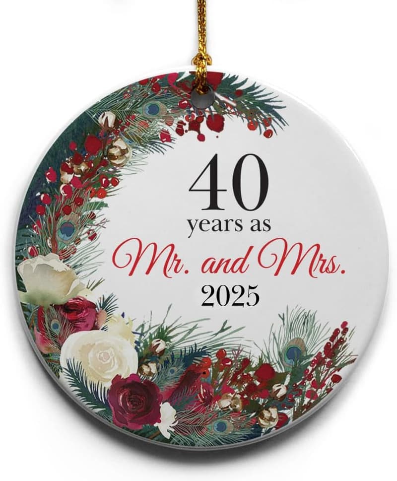 40th Anniversary Wreath Ceramic Tree Ornament in Gift Box