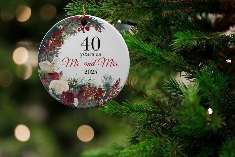 40th Anniversary Wreath Ceramic Tree Ornament in Gift Box