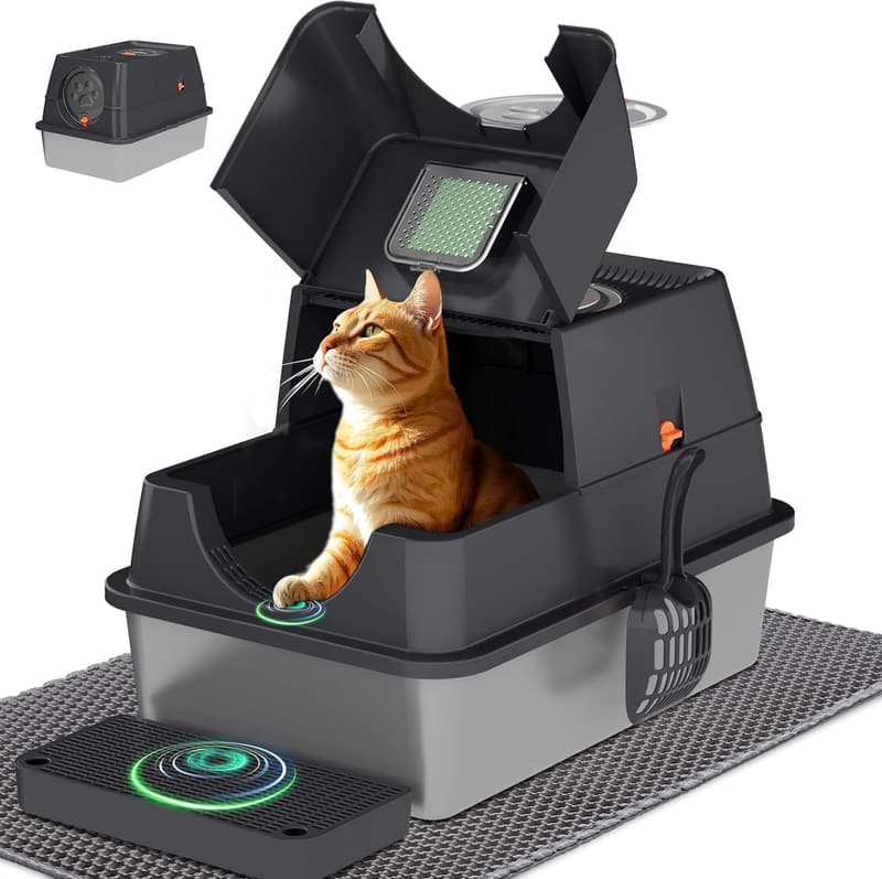 XL Large Dark Grey Stainless Steel Enclosed Litter Box with Scoop