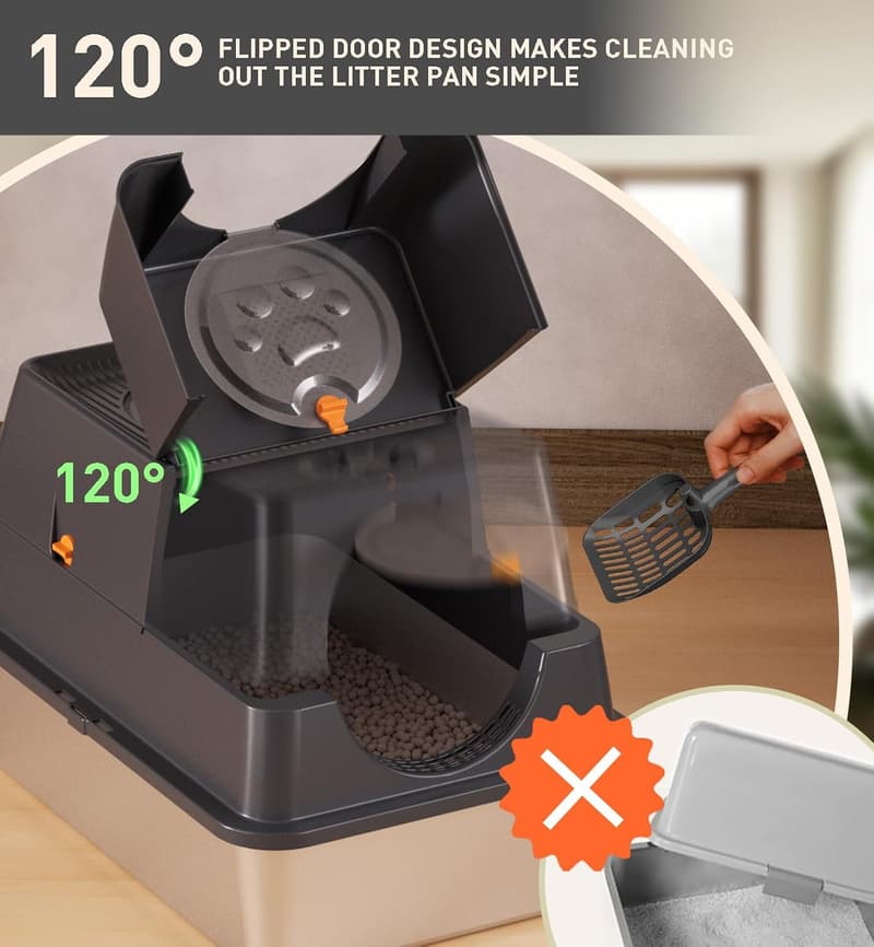 XL Large Dark Grey Stainless Steel Enclosed Litter Box with Scoop