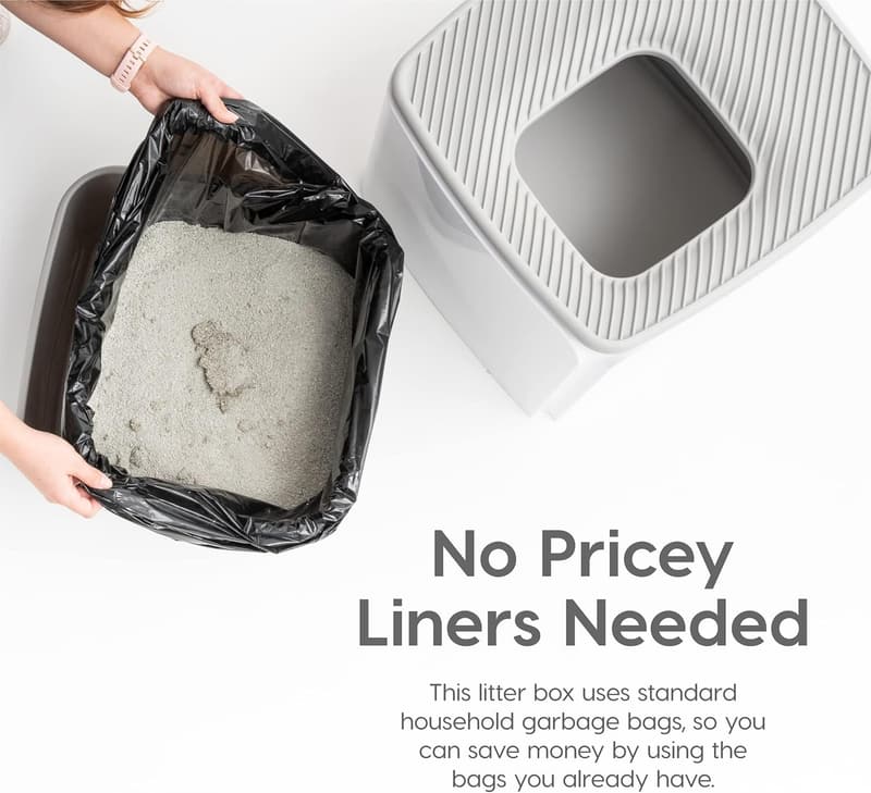 Premium Top Entry Cat Litter Box with Scoop - White/Gray