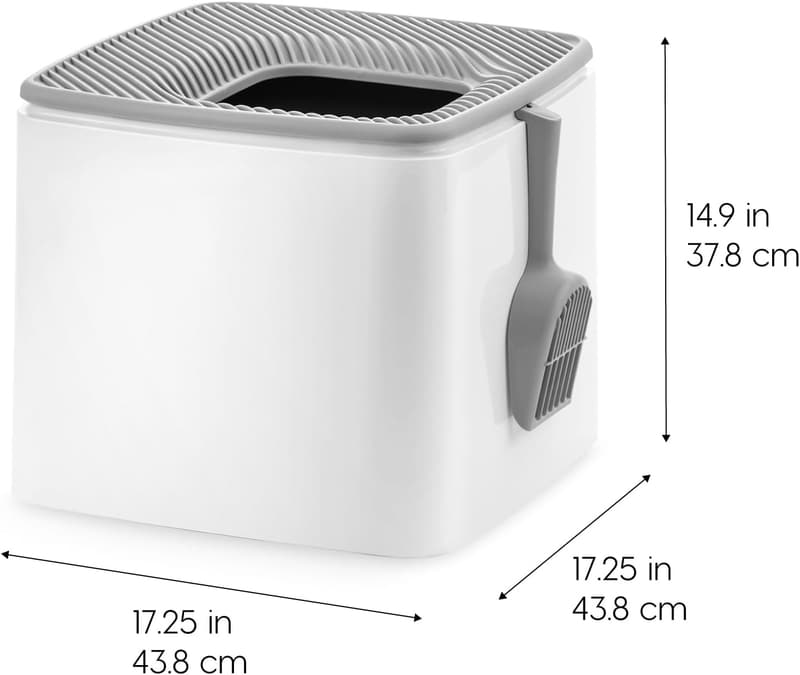 Premium Top Entry Cat Litter Box with Scoop - White/Gray