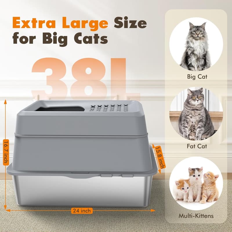 Extra Large Covered Cat Litter Box with Lid and Easy Clean Features
