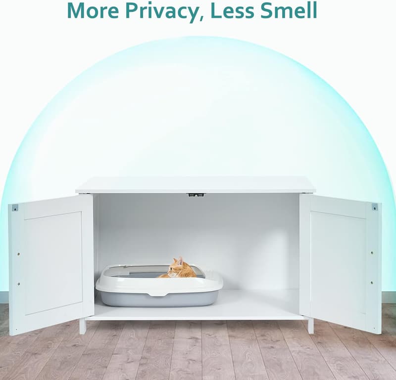 Wooden Cat Litter Box Enclosure with Barn Door