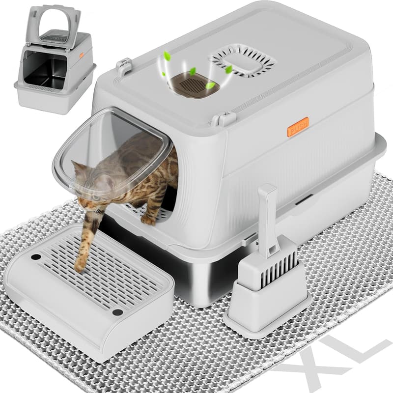 Extra Large Stainless Steel Enclosed Cat Litter Box with Lid