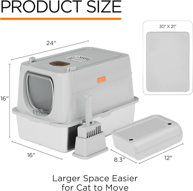Extra Large Stainless Steel Enclosed Cat Litter Box with Lid
