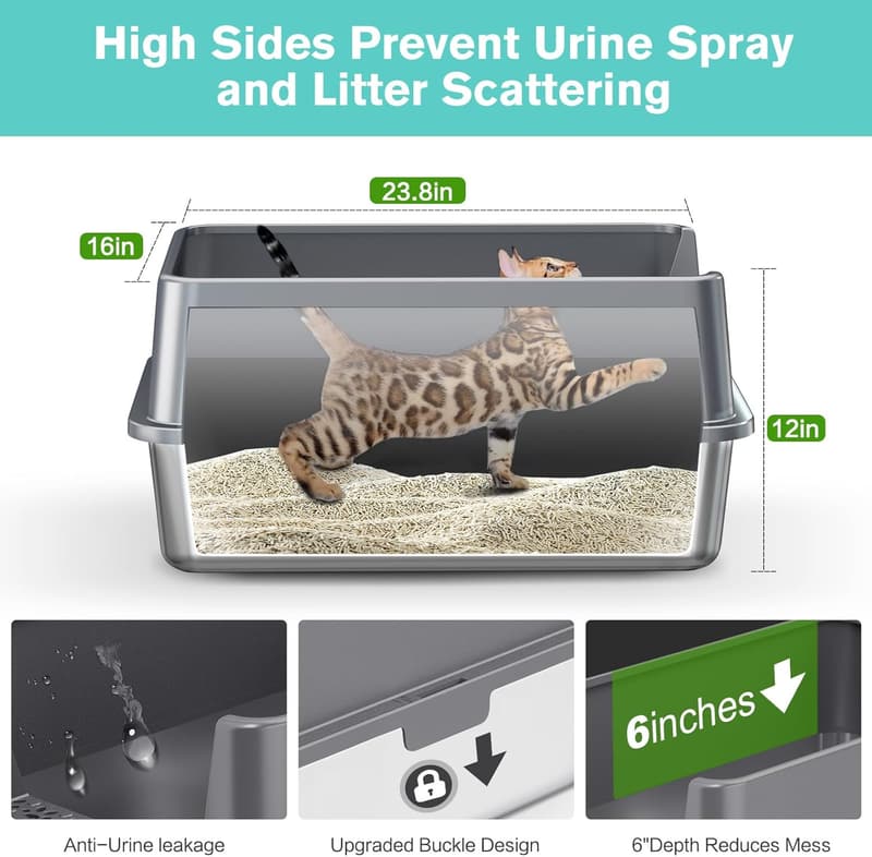 Extra Large Stainless Steel Cat Litter Box with Lid, 2-Pack