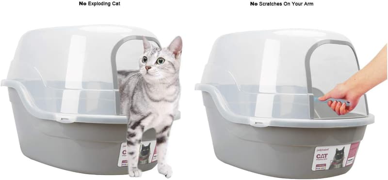 Extra Large Gray Hooded Cat Litter Box