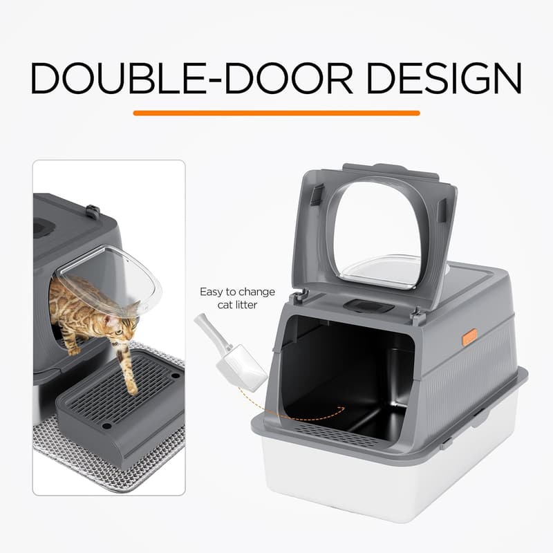 Extra Large Stainless Steel Enclosed Cat Litter Box with Lid