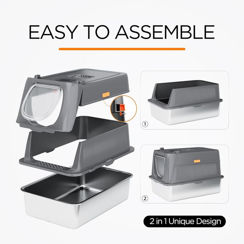 Extra Large Stainless Steel Enclosed Cat Litter Box with Lid