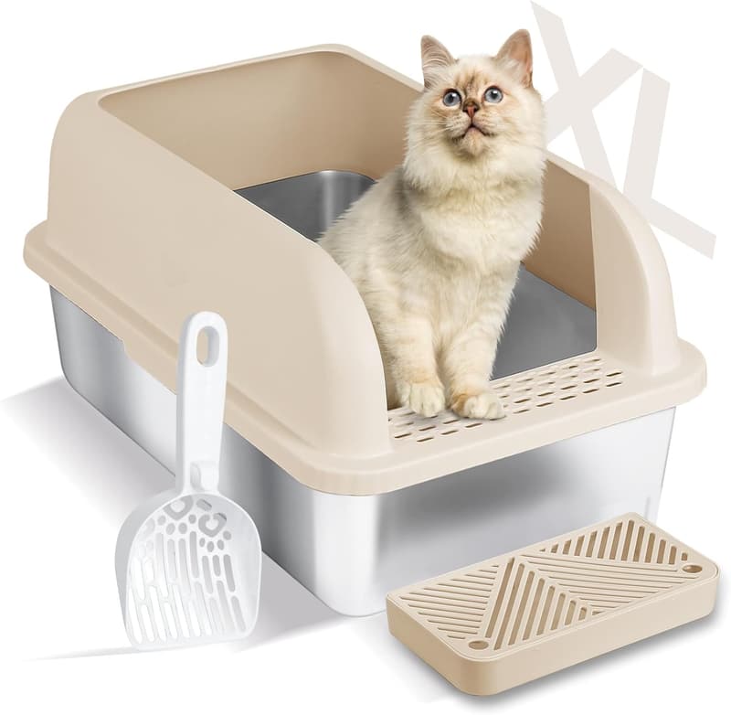 Extra Large Stainless Steel Cat Litter Box with Lid