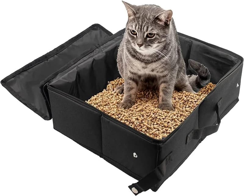 Portable Foldable Cat Litter Box with Zipped Lid