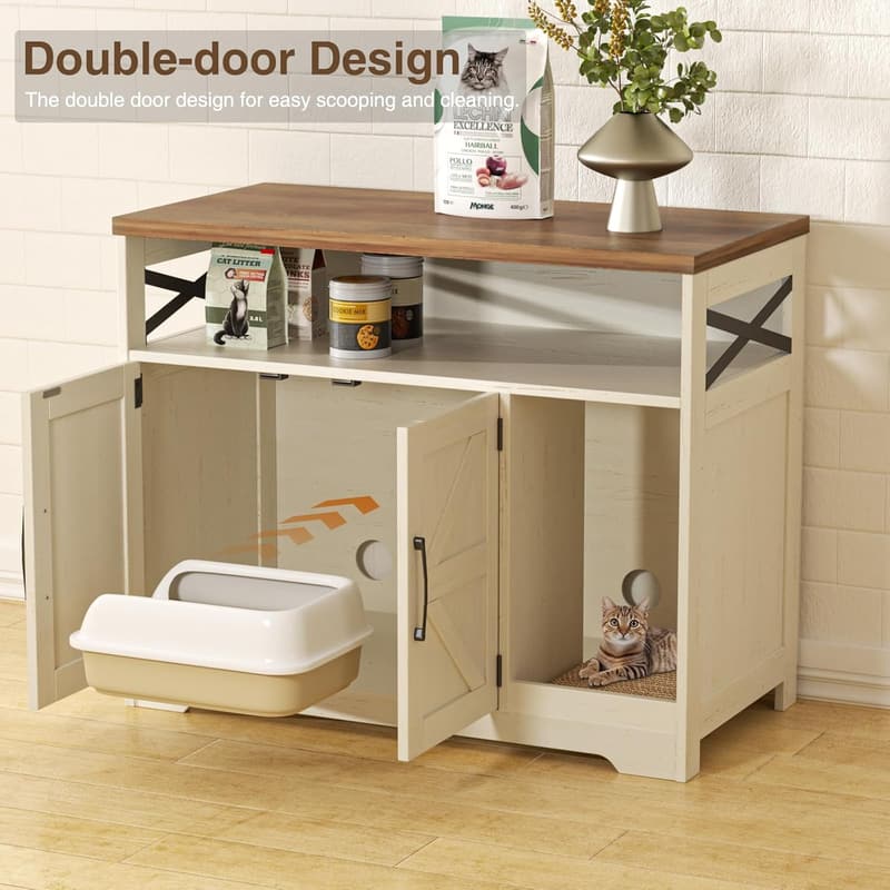 Farmhouse Hidden Cat Litter Box Enclosure with Scratch Pad