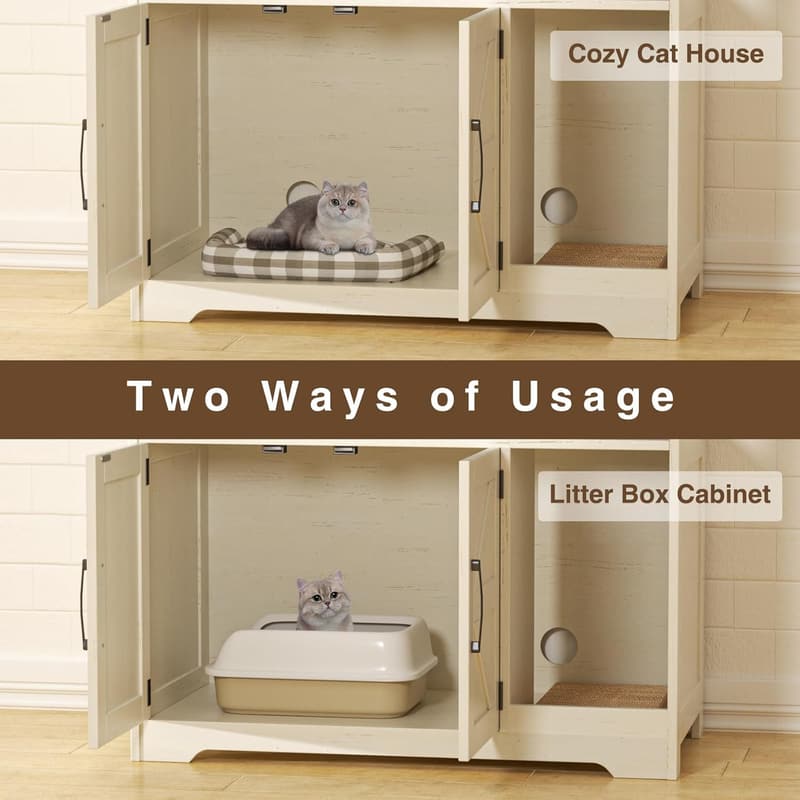 Farmhouse Hidden Cat Litter Box Enclosure with Scratch Pad