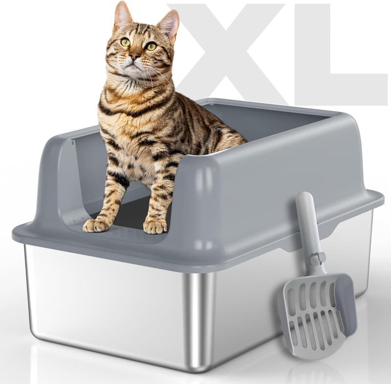 XL Stainless Steel Cat Litter Box - High Sided, Odor Resistant