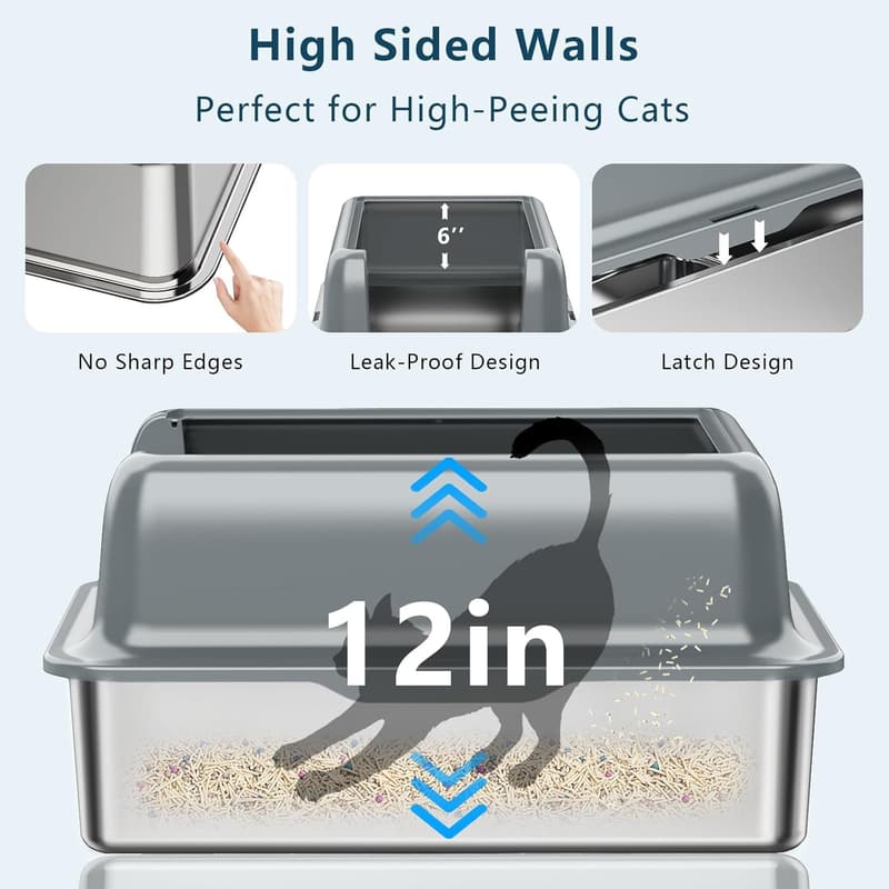 XL Stainless Steel Cat Litter Box - High Sided, Odor Resistant