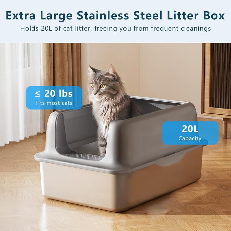 XL Stainless Steel Cat Litter Box - High Sided, Odor Resistant