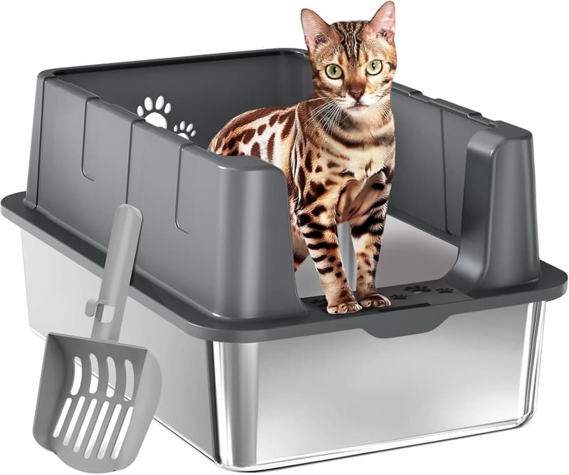 Extra Large Stainless Steel Cat Litter Box with Lid and Scoop