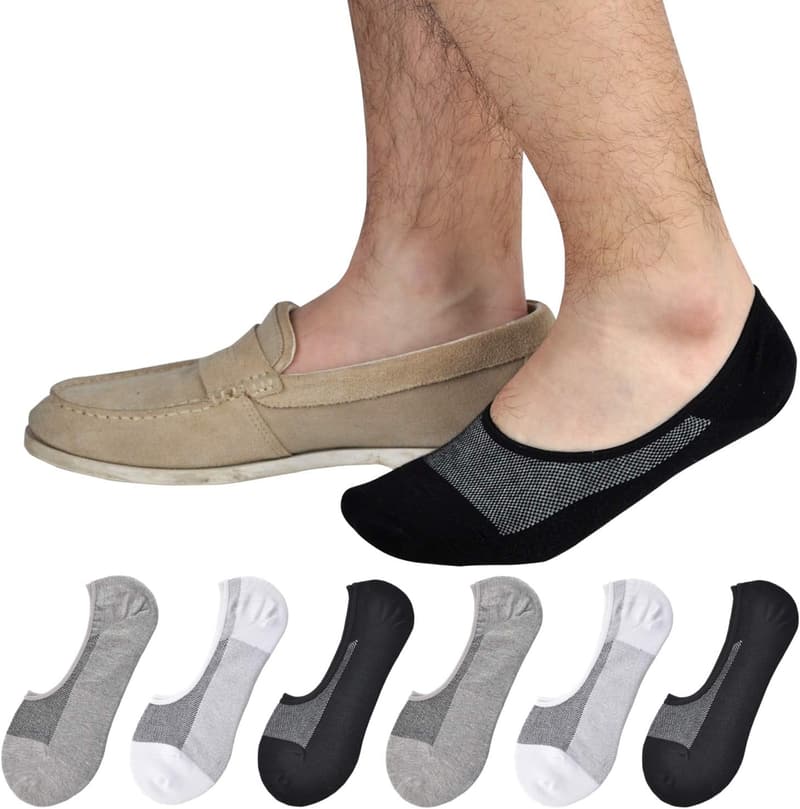 Men's No-Show Cotton Socks with Non-Slip Grips
