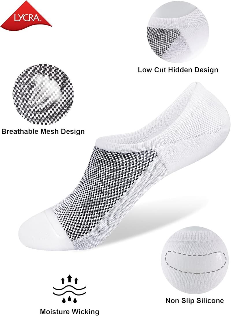 Men's Low Cut No Show Socks - Cotton, Non-Slip, 6/8 Pack