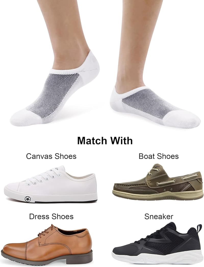 Men's Low Cut No Show Socks - Cotton, Non-Slip, 6/8 Pack