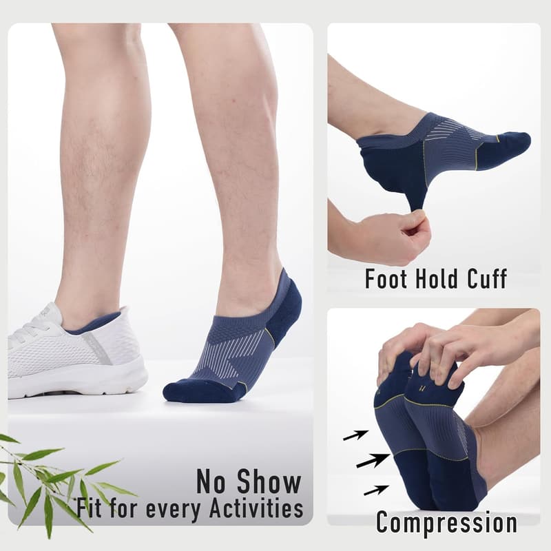 Men's Cushioned No-Show Athletic Socks - Moisture-Wicking Bamboo Viscose