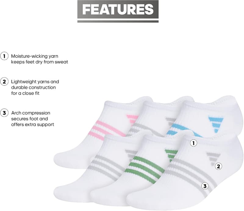 adidas Women's Superlite No Show Athletic Socks - 6-Pack