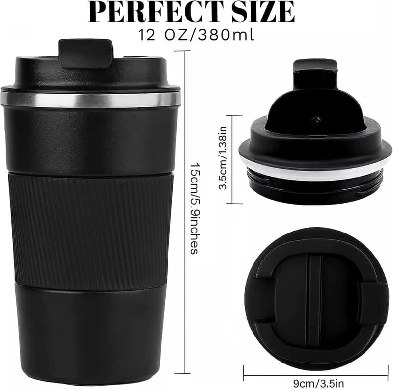 Travel Stainless Steel Coffee Mug - 12 oz, Leak-Proof, Reusable