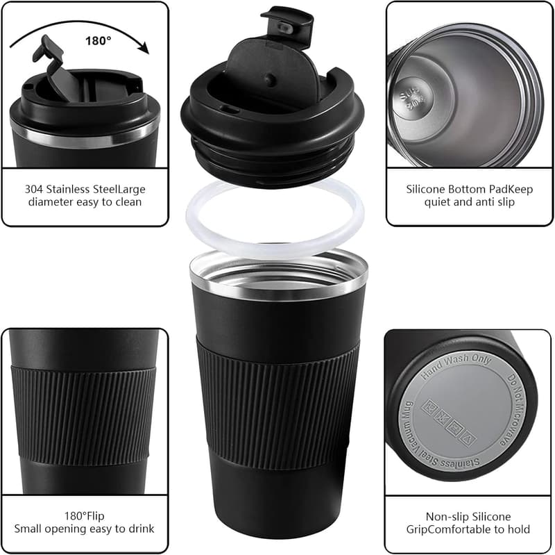Travel Stainless Steel Coffee Mug - 12 oz, Leak-Proof, Reusable