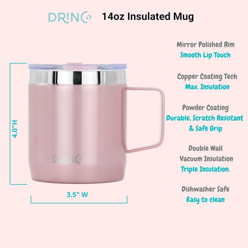 Insulated 16oz Camping Mug - Bling Rose Gold Stainless Steel