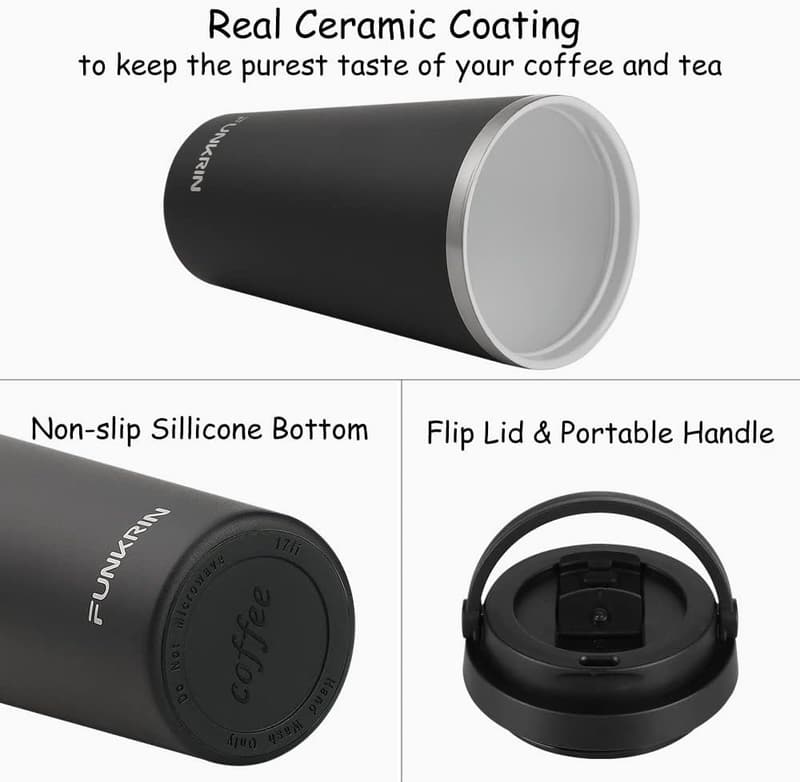 16oz Insulated Coffee Mug with Ceramic Coating and Handle