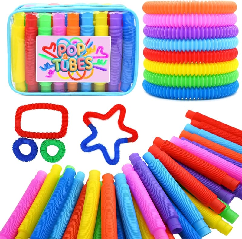 30 Pack Pop Tubes Sensory Fidget Toys - Stretchy Stress Relief