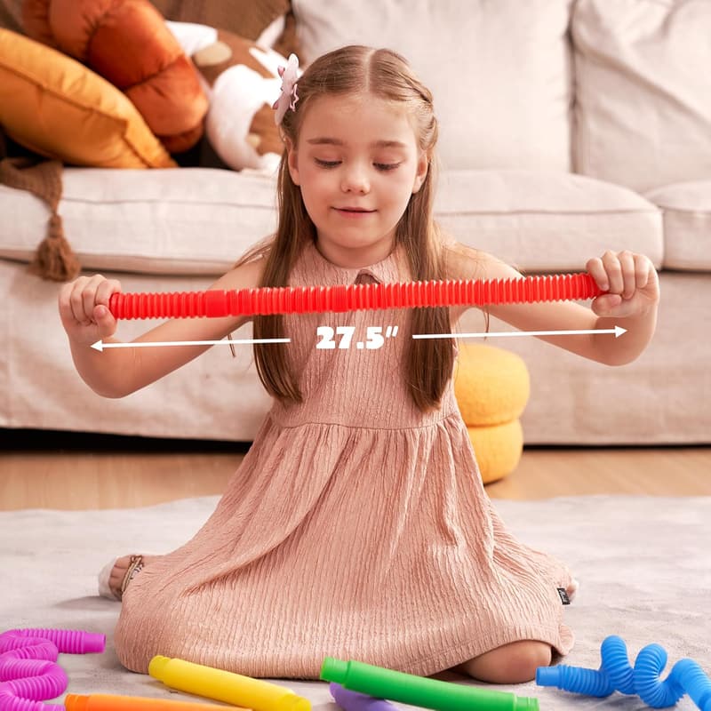 Sensory Fidget Tubes - 18 Pack, 9 Colors for Kids' Parties