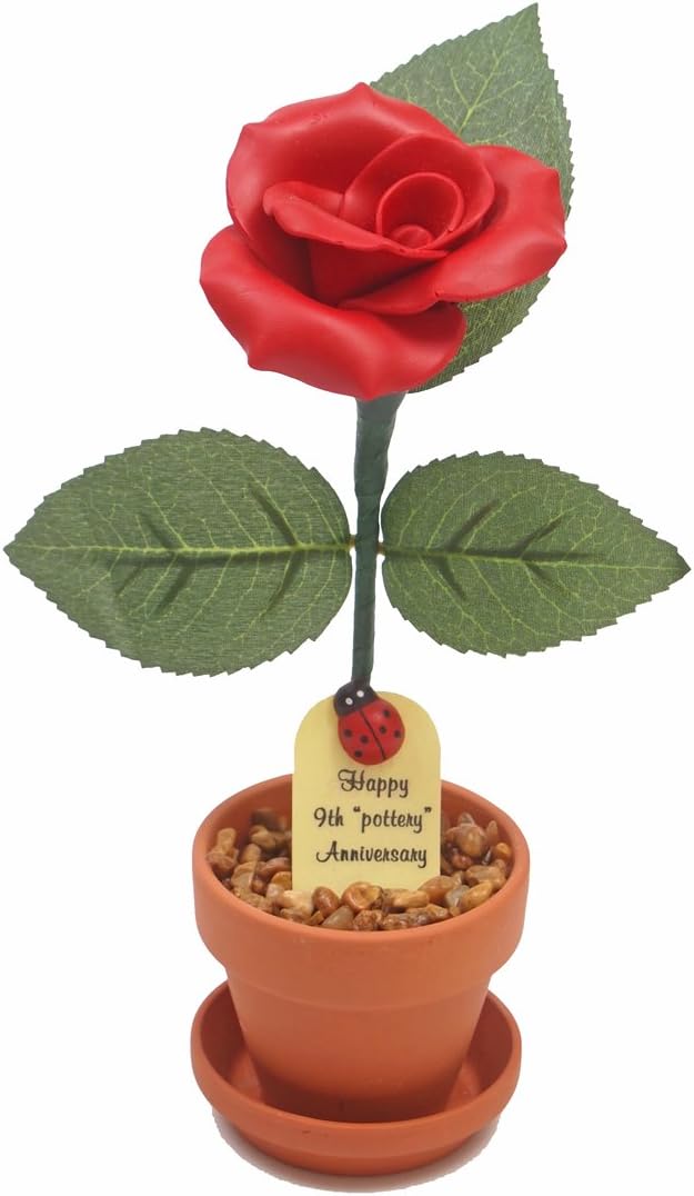 9th Anniversary Handmade Pottery Rose - 7