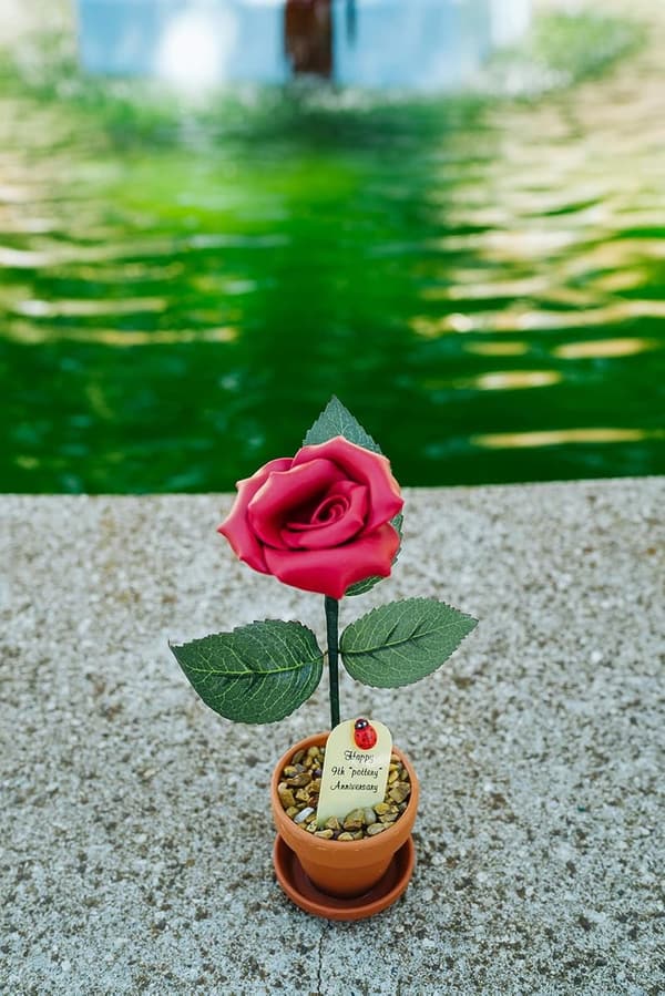 9th Anniversary Handmade Pottery Rose - 7