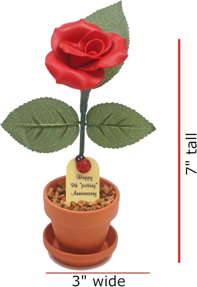 9th Anniversary Handmade Pottery Rose - 7