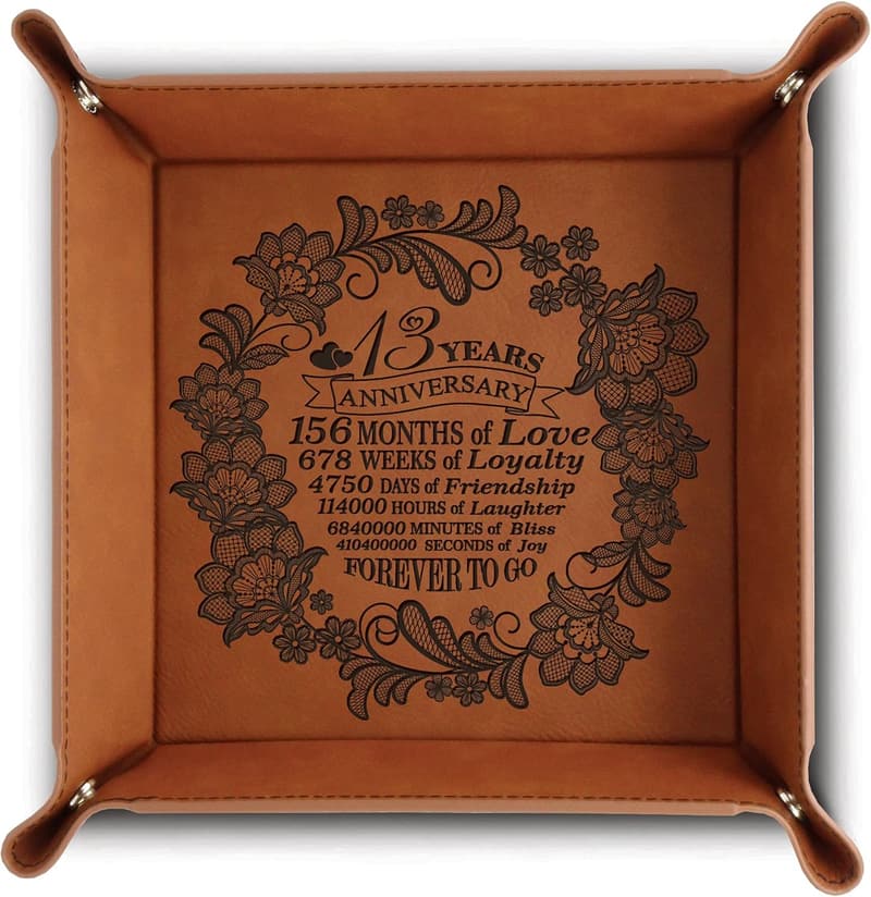 13th Anniversary Lace Engraved Leatherette Valet Tray