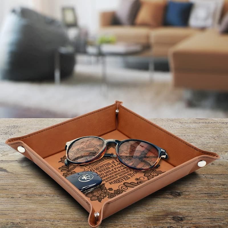 13th Anniversary Lace Engraved Leatherette Valet Tray
