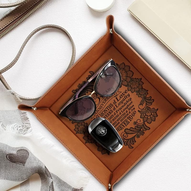 13th Anniversary Lace Engraved Leatherette Valet Tray