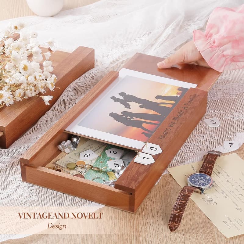 Anniversary Keepsake Box with Family Statue - Wooden Frame