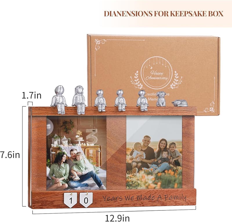 Anniversary Keepsake Box with Family Statue - Wooden Frame